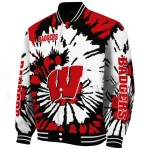 customized wisconsin badgers burst splatter red varsity jacket best selling