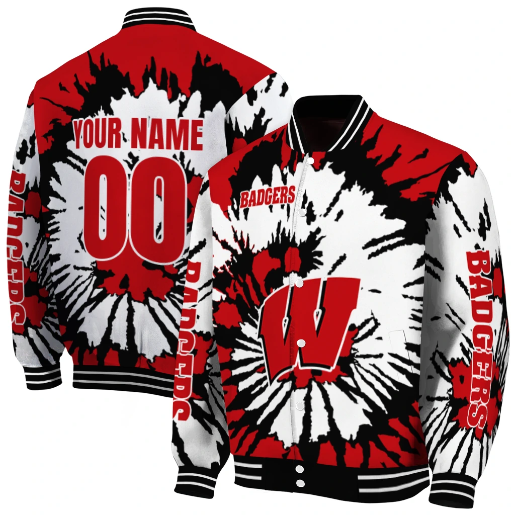 customized wisconsin badgers burst splatter red varsity jacket fashion forward customized wisconsin badgers burst splatter red varsity jacket fashion forward