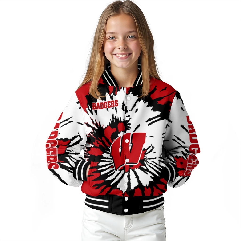 customized wisconsin badgers burst splatter red varsity jacket top rated customized wisconsin badgers burst splatter red varsity jacket top rated