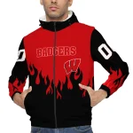 customized wisconsin badgers flame trim red black windbreaker jacket best selling