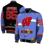 customized wisconsin badgers mario blocks blue black varsity jacket best selling