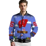 customized wisconsin badgers mario blocks blue black varsity jacket best selling