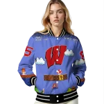 customized wisconsin badgers mario blocks blue black varsity jacket best selling