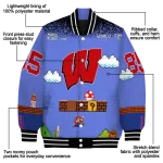 customized wisconsin badgers mario blocks blue black varsity jacket best selling
