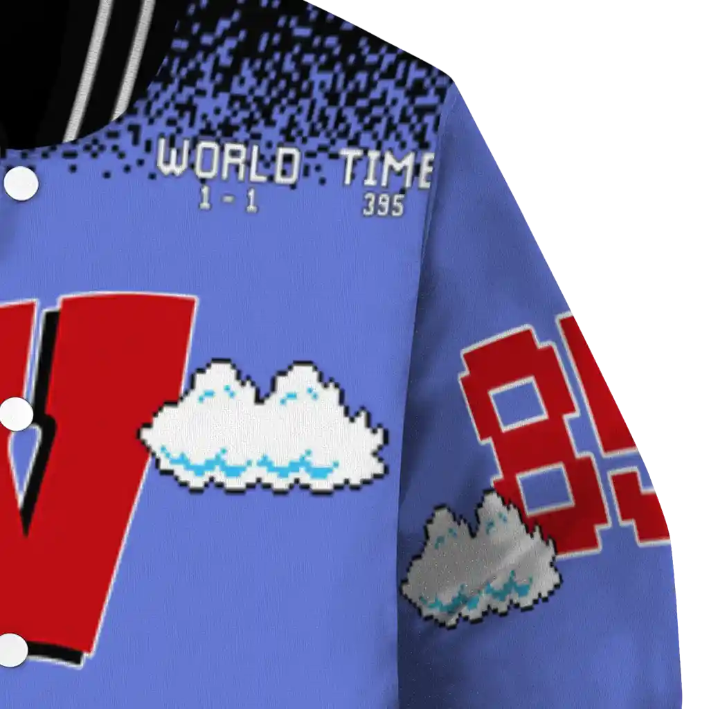 customized wisconsin badgers mario blocks blue black varsity jacket premium grade customized wisconsin badgers mario blocks blue black varsity jacket premium grade