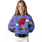 customized wisconsin badgers mario blocks blue black varsity jacket best selling