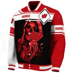 customized wisconsin badgers reaper hands red black varsity jacket best selling