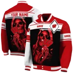 customized wisconsin badgers reaper hands red black varsity jacket best selling