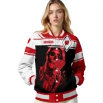 customized wisconsin badgers reaper hands red black varsity jacket best selling