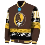 customized wyoming cowboys circle skull brown black varsity jacket best selling