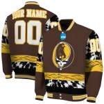 customized wyoming cowboys circle skull brown black varsity jacket best selling