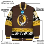 customized wyoming cowboys circle skull brown black varsity jacket best selling