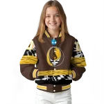 customized wyoming cowboys circle skull brown black varsity jacket best selling