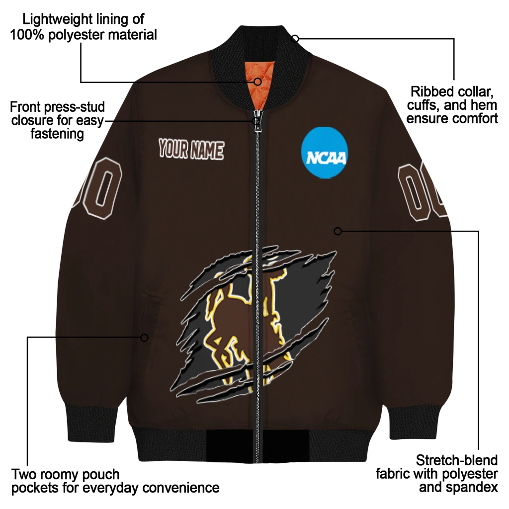 customized wyoming cowboys claw mark brown bomber jacket new arrival customized wyoming cowboys claw mark brown bomber jacket new arrival