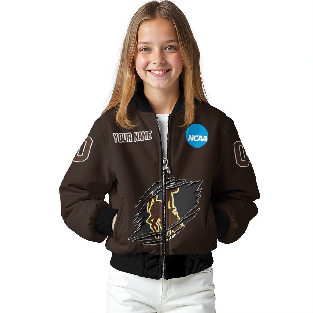 customized wyoming cowboys claw mark brown bomber jacket top rated customized wyoming cowboys claw mark brown bomber jacket top rated