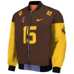 customized wyoming cowboys team patch brown bomber jacket best selling