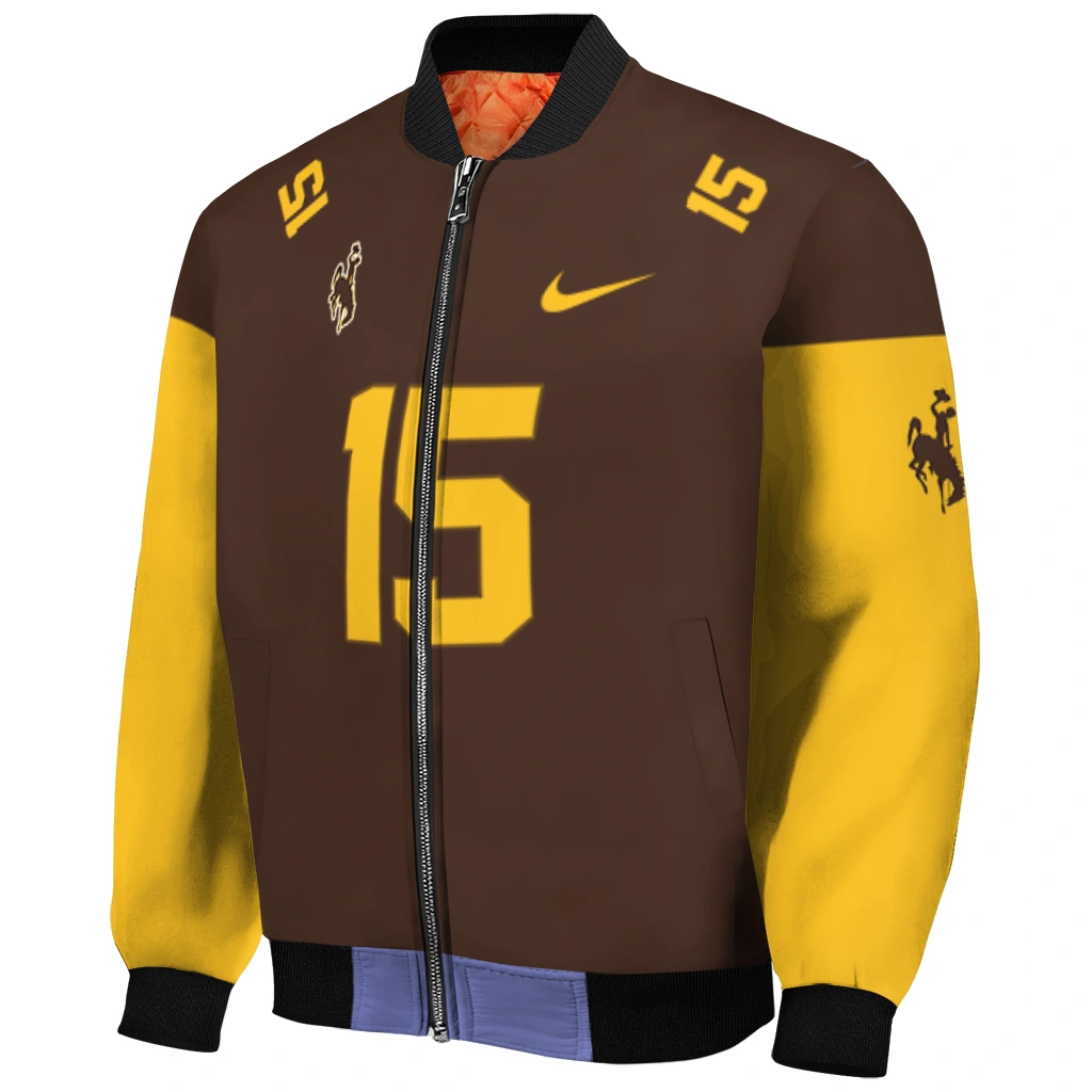 customized wyoming cowboys team patch brown bomber jacket fashion forward customized wyoming cowboys team patch brown bomber jacket fashion forward