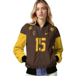 customized wyoming cowboys team patch brown bomber jacket best selling
