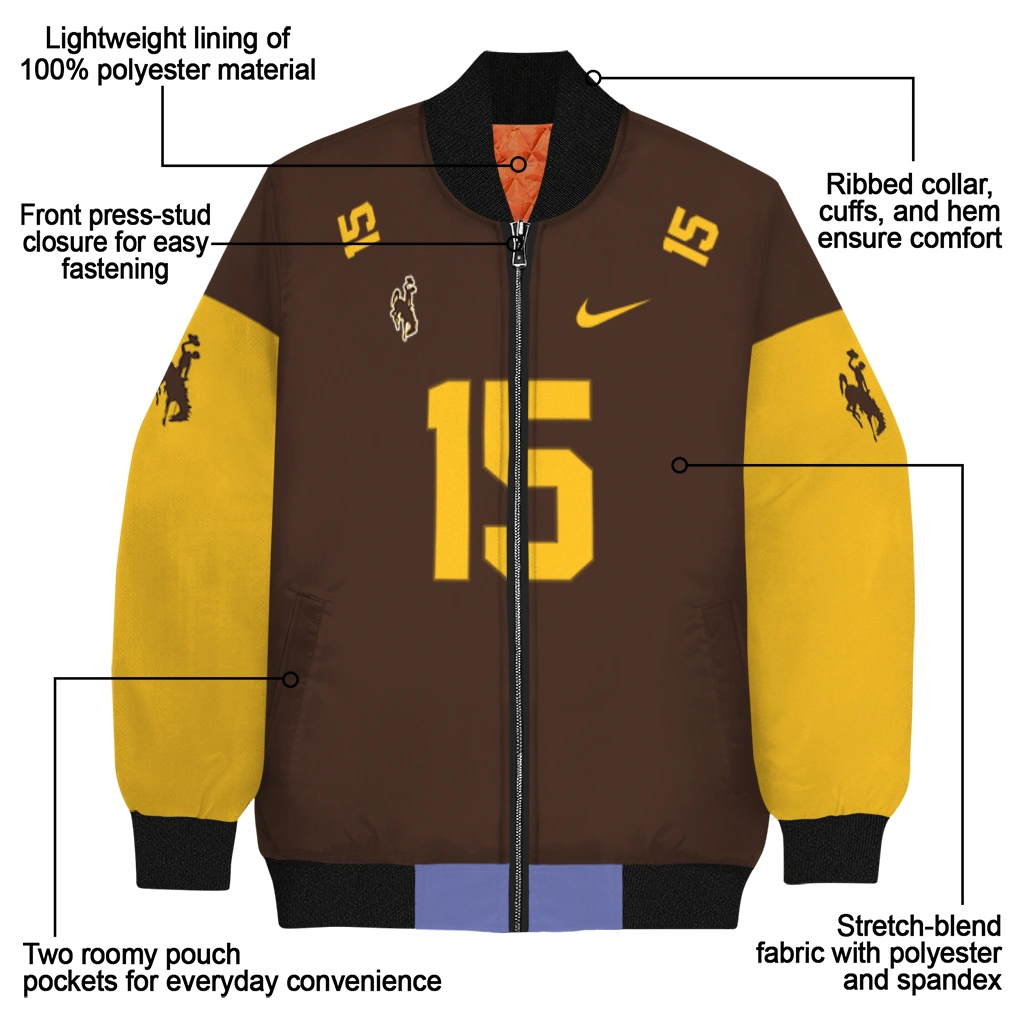 customized wyoming cowboys team patch brown bomber jacket new arrival customized wyoming cowboys team patch brown bomber jacket new arrival