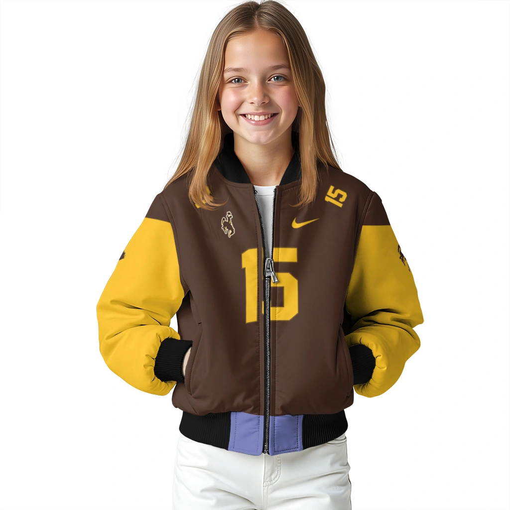 customized wyoming cowboys team patch brown bomber jacket top rated customized wyoming cowboys team patch brown bomber jacket top rated