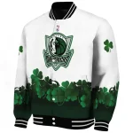dallas mavericks clover pattern print white green varsity jacket best selling