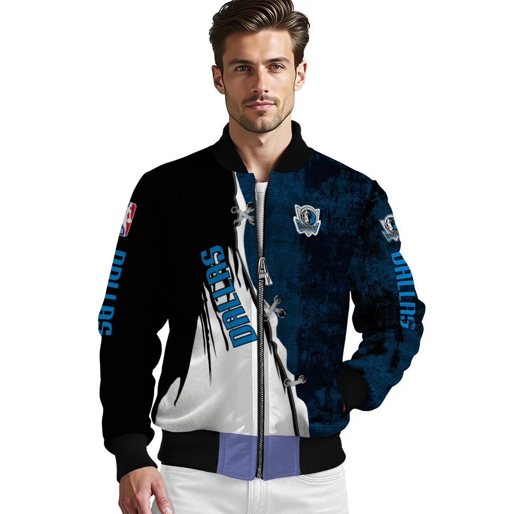 dallas mavericks edgy scratch effect blue black bomber jacket high quality dallas mavericks edgy scratch effect blue black bomber jacket high quality