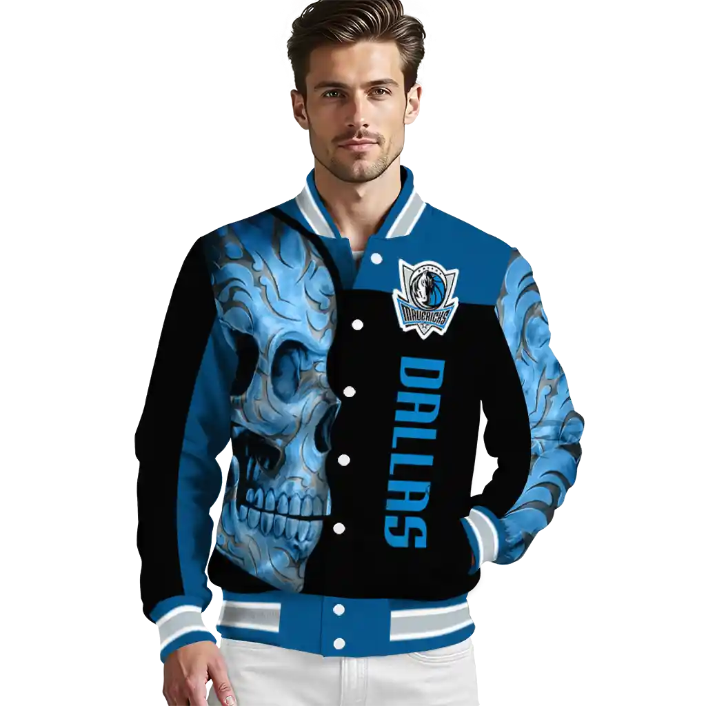 dallas mavericks fire skull blue black varsity jacket high quality dallas mavericks fire skull blue black varsity jacket high quality