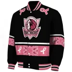 dallas mavericks pink ribbon black pink varsity jacket best selling