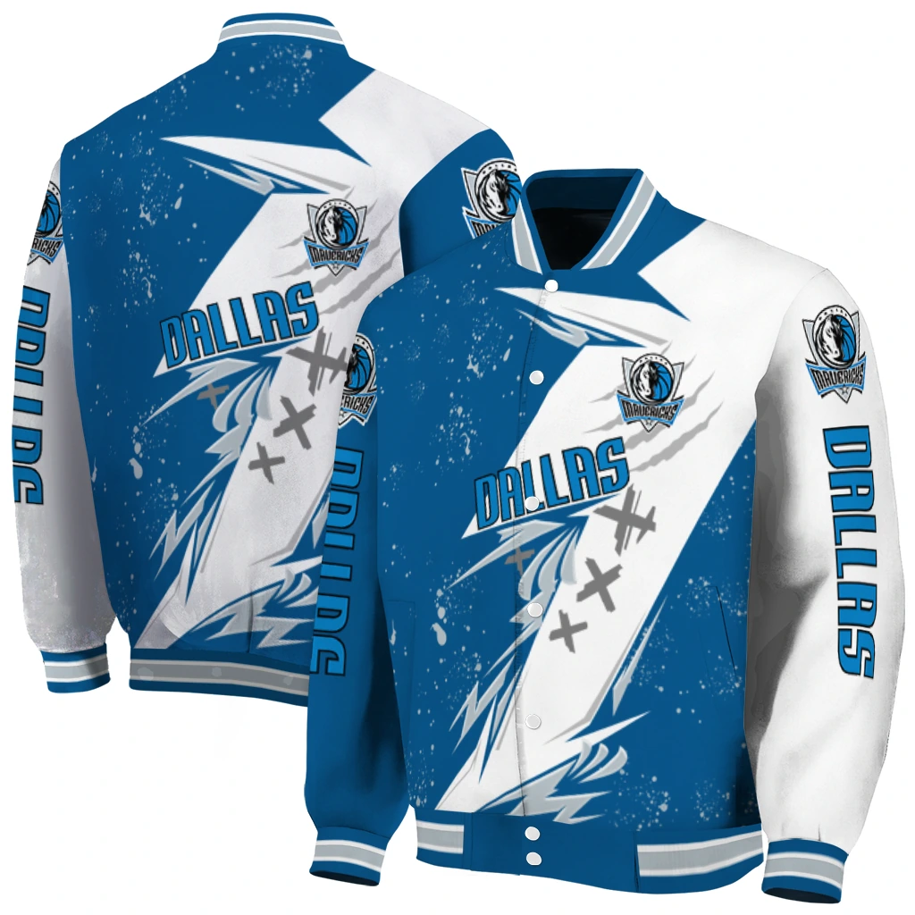 dallas mavericks ripped bolt blue white varsity jacket fashion forward dallas mavericks ripped bolt blue white varsity jacket fashion forward