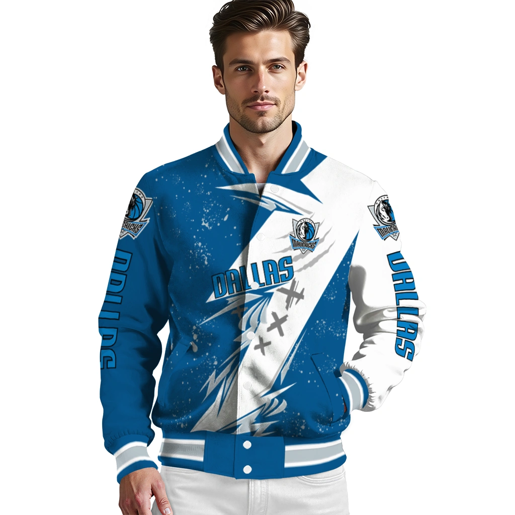 dallas mavericks ripped bolt blue white varsity jacket high quality dallas mavericks ripped bolt blue white varsity jacket high quality