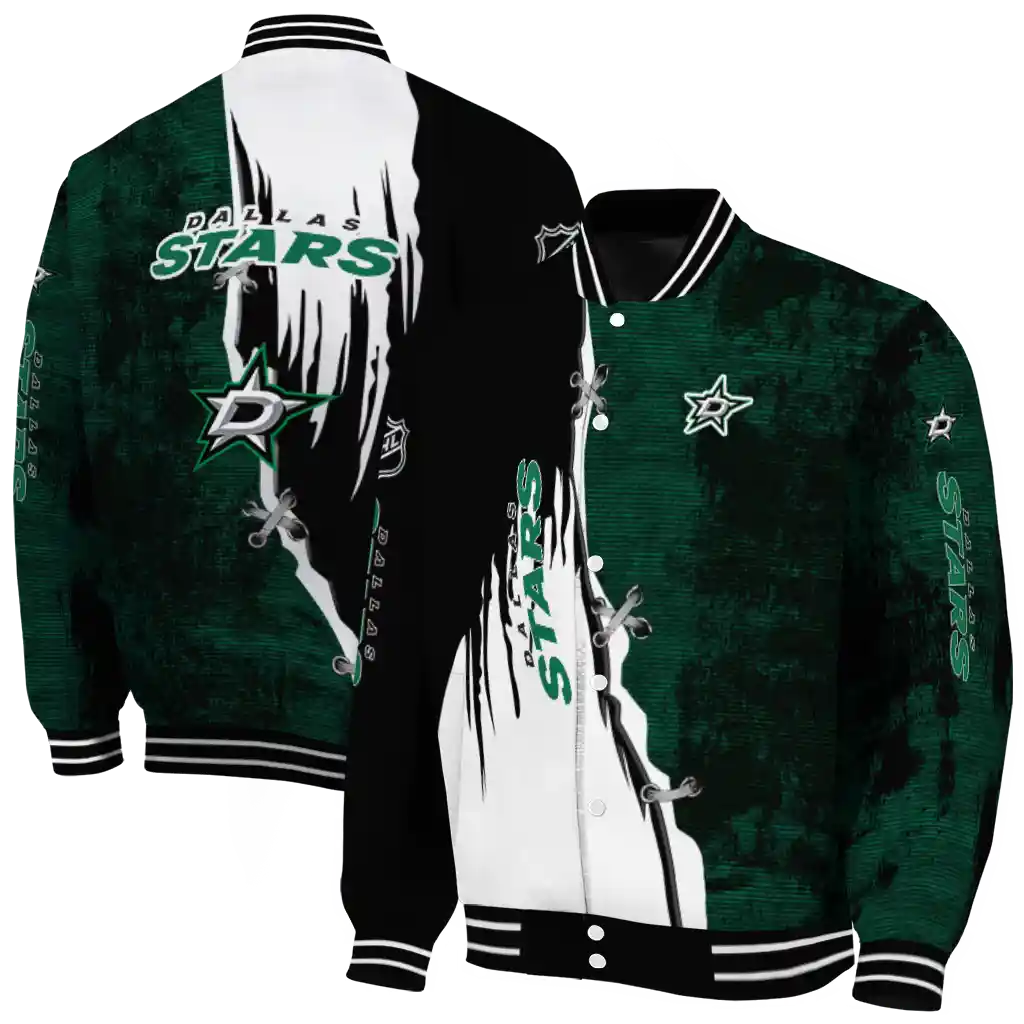 dallas stars distressed slash green black varsity jacket fashion forward dallas stars distressed slash green black varsity jacket fashion forward