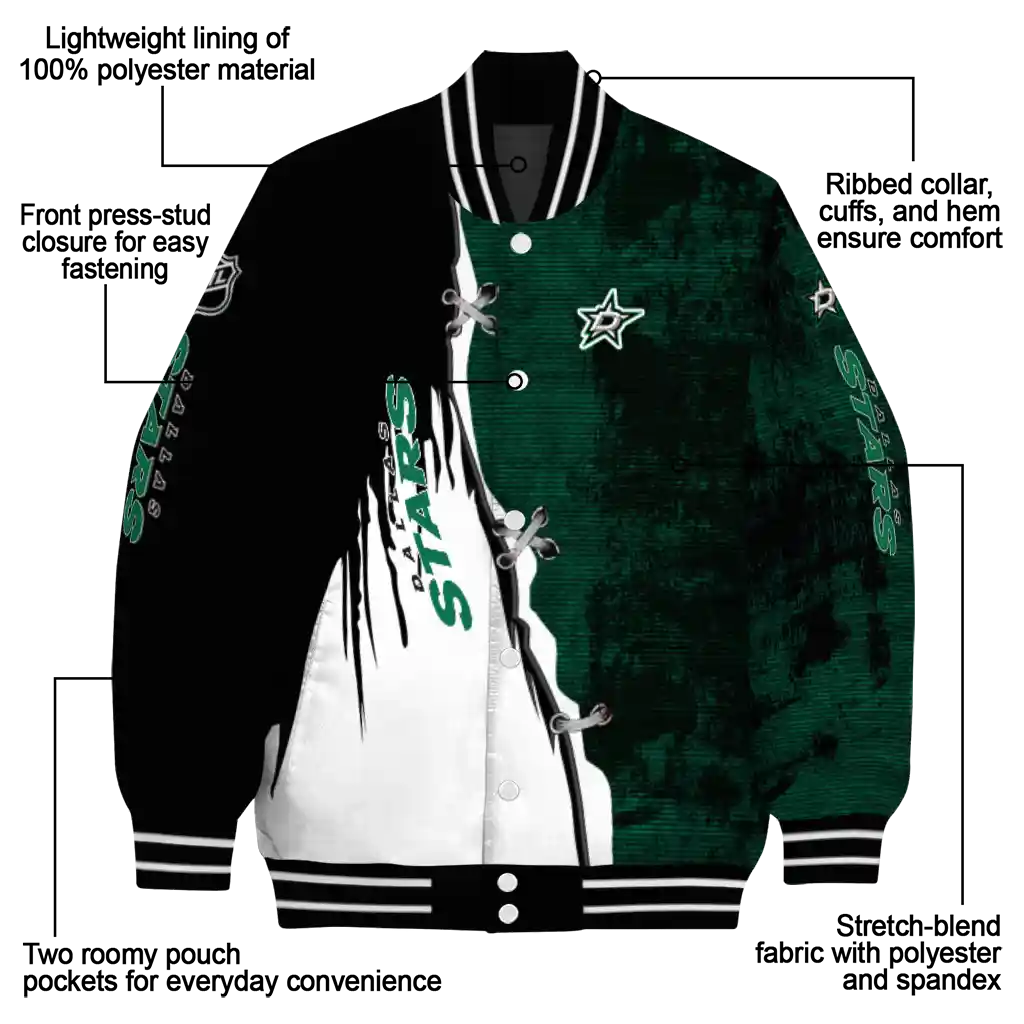 dallas stars distressed slash green black varsity jacket new arrival dallas stars distressed slash green black varsity jacket new arrival