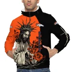 denver broncos jesus roses orange black windbreaker jacket best selling