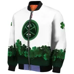 denver nuggets clover pattern print white green bomber jacket best selling