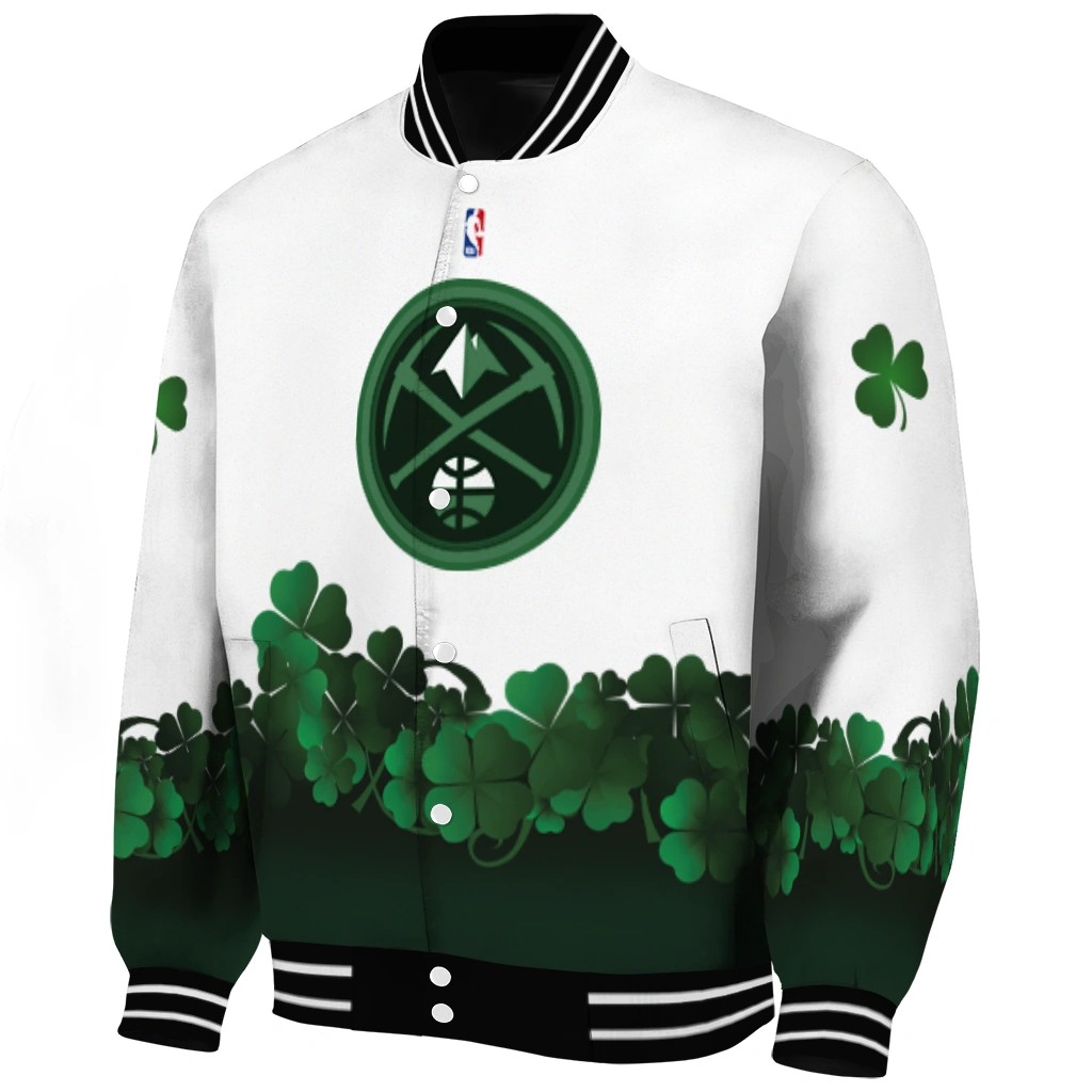 denver nuggets clover pattern print white green varsity jacket best selling denver nuggets clover pattern print white green varsity jacket best selling