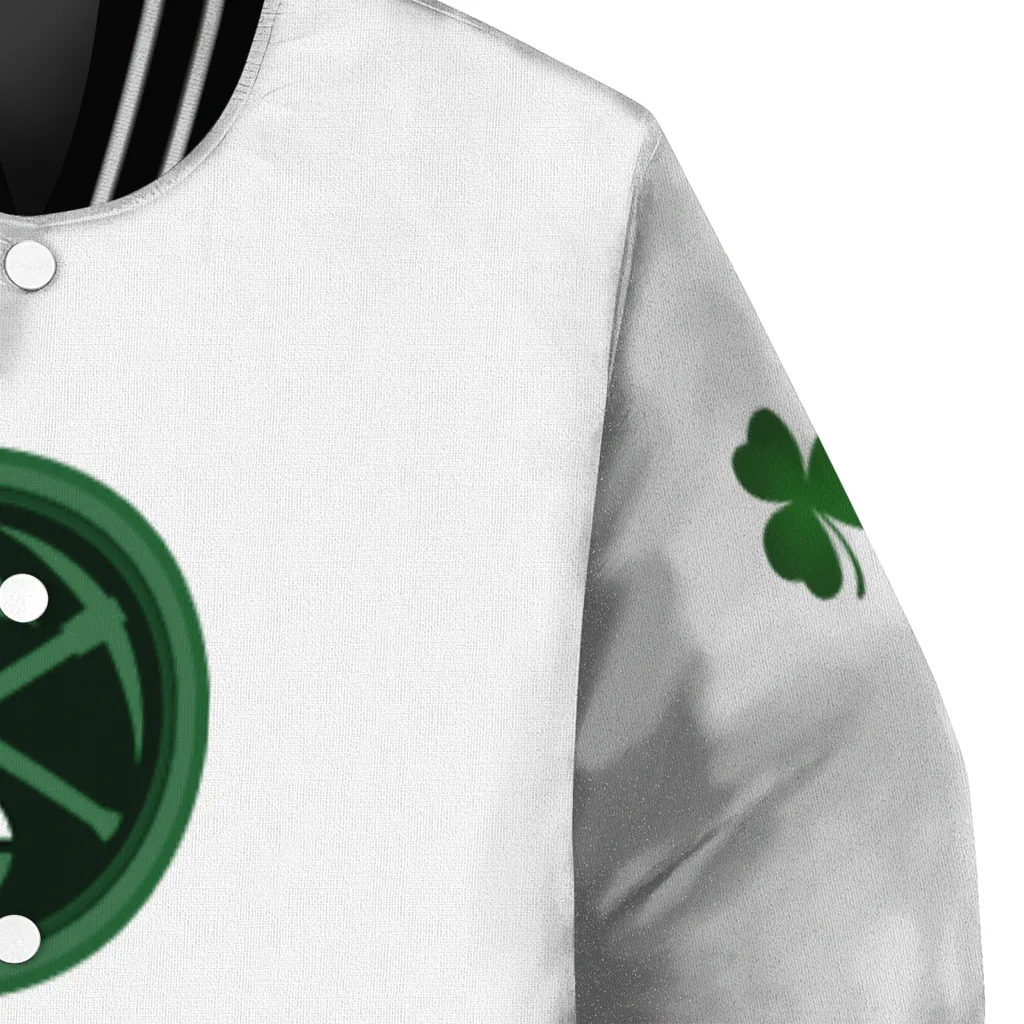 denver nuggets clover pattern print white green varsity jacket premium grade denver nuggets clover pattern print white green varsity jacket premium grade