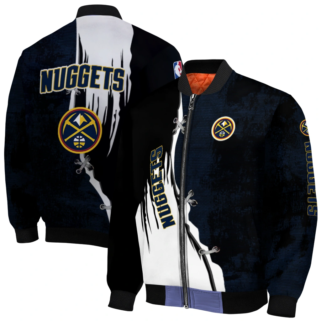 denver nuggets edgy scratch effect blue black bomber jacket best selling denver nuggets edgy scratch effect blue black bomber jacket best selling