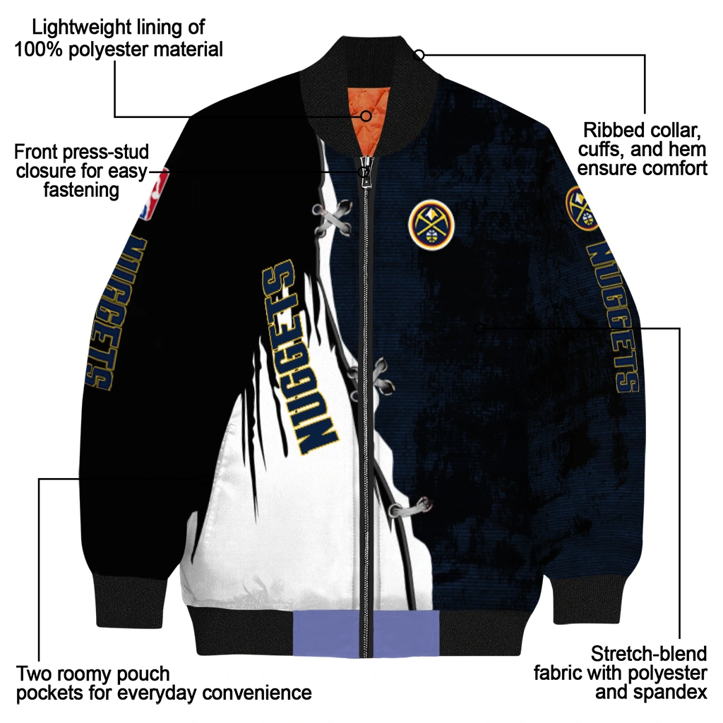 denver nuggets edgy scratch effect blue black bomber jacket new arrival denver nuggets edgy scratch effect blue black bomber jacket new arrival