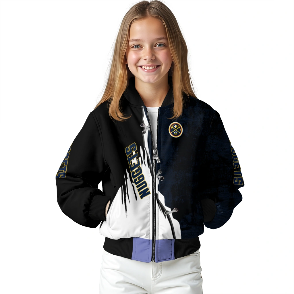 denver nuggets edgy scratch effect blue black bomber jacket top rated denver nuggets edgy scratch effect blue black bomber jacket top rated