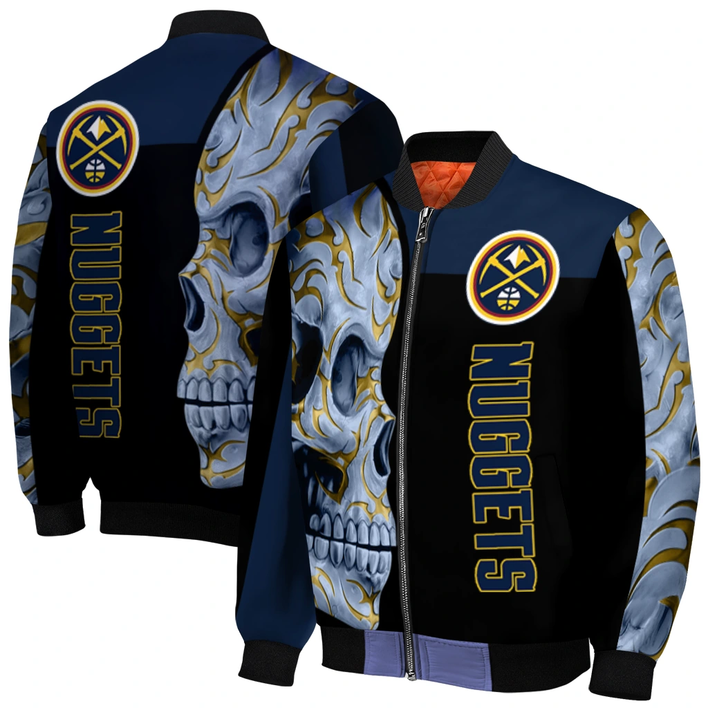 denver nuggets fire skull blue black bomber jacket best selling denver nuggets fire skull blue black bomber jacket best selling