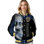 denver nuggets fire skull blue black varsity jacket best selling