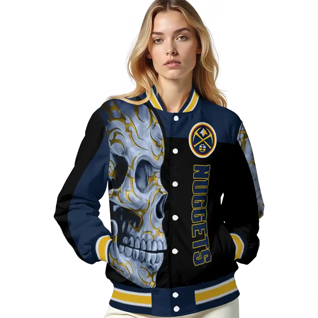 denver nuggets fire skull blue black varsity jacket latest model denver nuggets fire skull blue black varsity jacket latest model