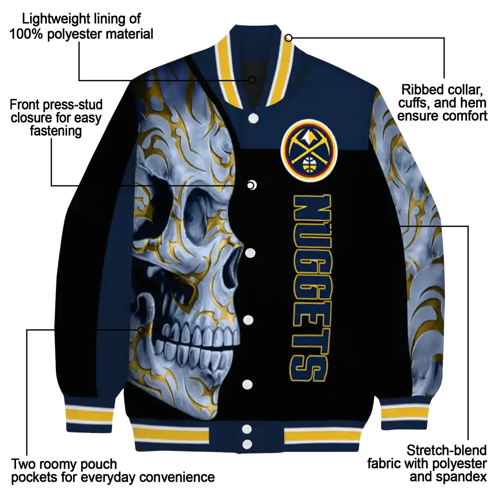 denver nuggets fire skull blue black varsity jacket new arrival denver nuggets fire skull blue black varsity jacket new arrival