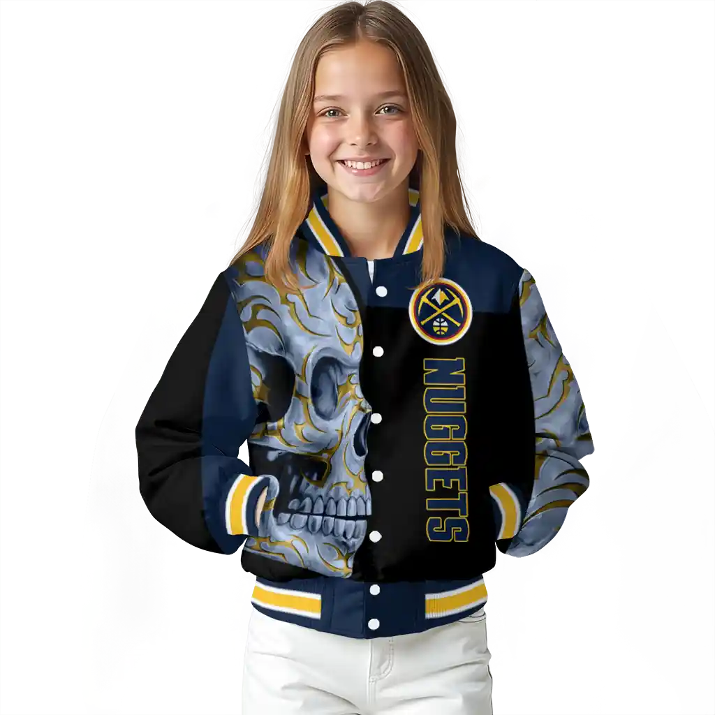 denver nuggets fire skull blue black varsity jacket top rated denver nuggets fire skull blue black varsity jacket top rated