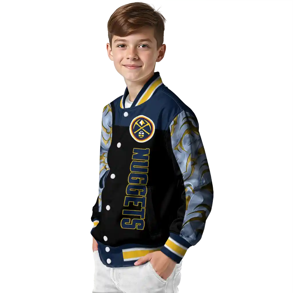 denver nuggets fire skull blue black varsity jacket trendy denver nuggets fire skull blue black varsity jacket trendy