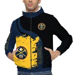 denver nuggets grid stripe blue black windbreaker jacket best selling