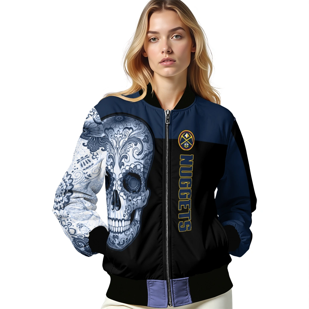 denver nuggets intricate skull blue black bomber jacket latest model denver nuggets intricate skull blue black bomber jacket latest model