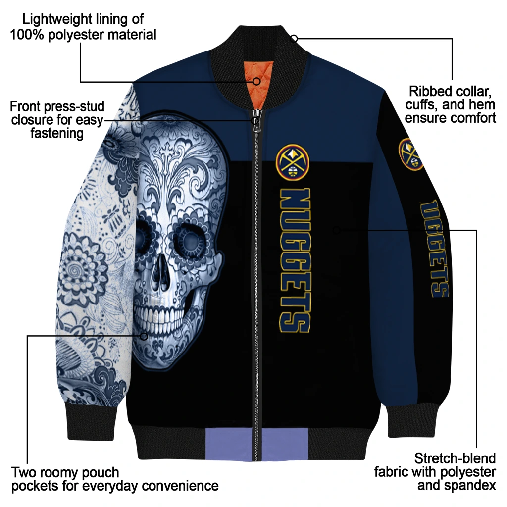 denver nuggets intricate skull blue black bomber jacket new arrival denver nuggets intricate skull blue black bomber jacket new arrival