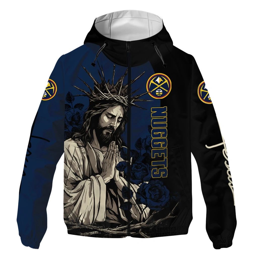 denver nuggets jesus roses blue black windbreaker jacket best selling denver nuggets jesus roses blue black windbreaker jacket best selling