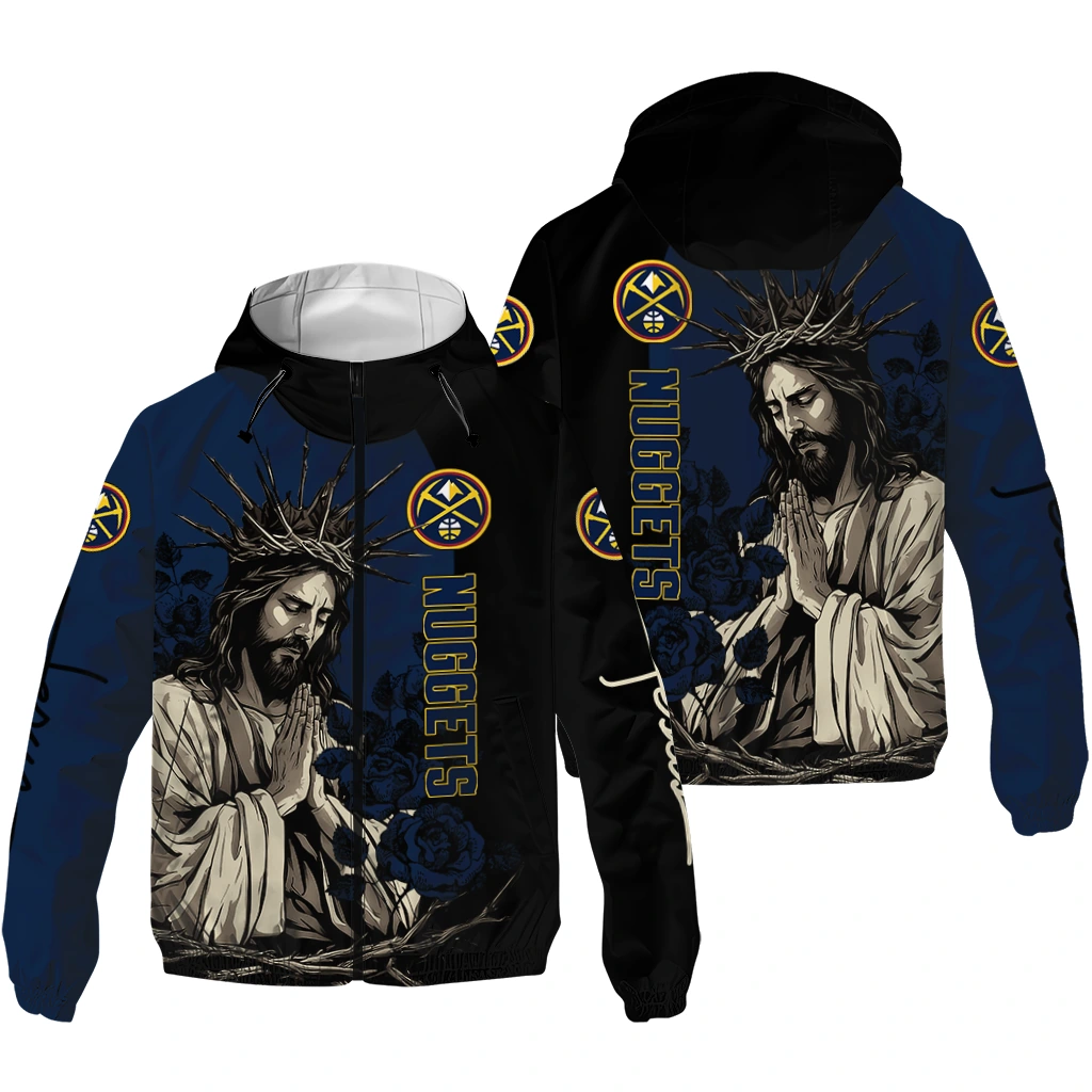 denver nuggets jesus roses blue black windbreaker jacket high quality denver nuggets jesus roses blue black windbreaker jacket high quality